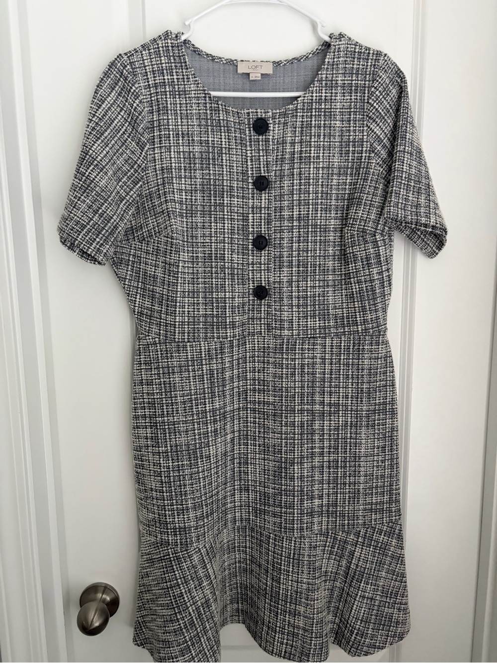 LOFT Black and White Tweed Short-Sleeve Dress